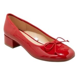 A NEW DAY red shiny Joy Ballet Pumps bow detail slip on shoes size 7W NWT